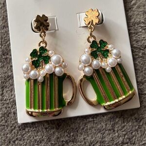 Green and Gold Clover Mug Earrings